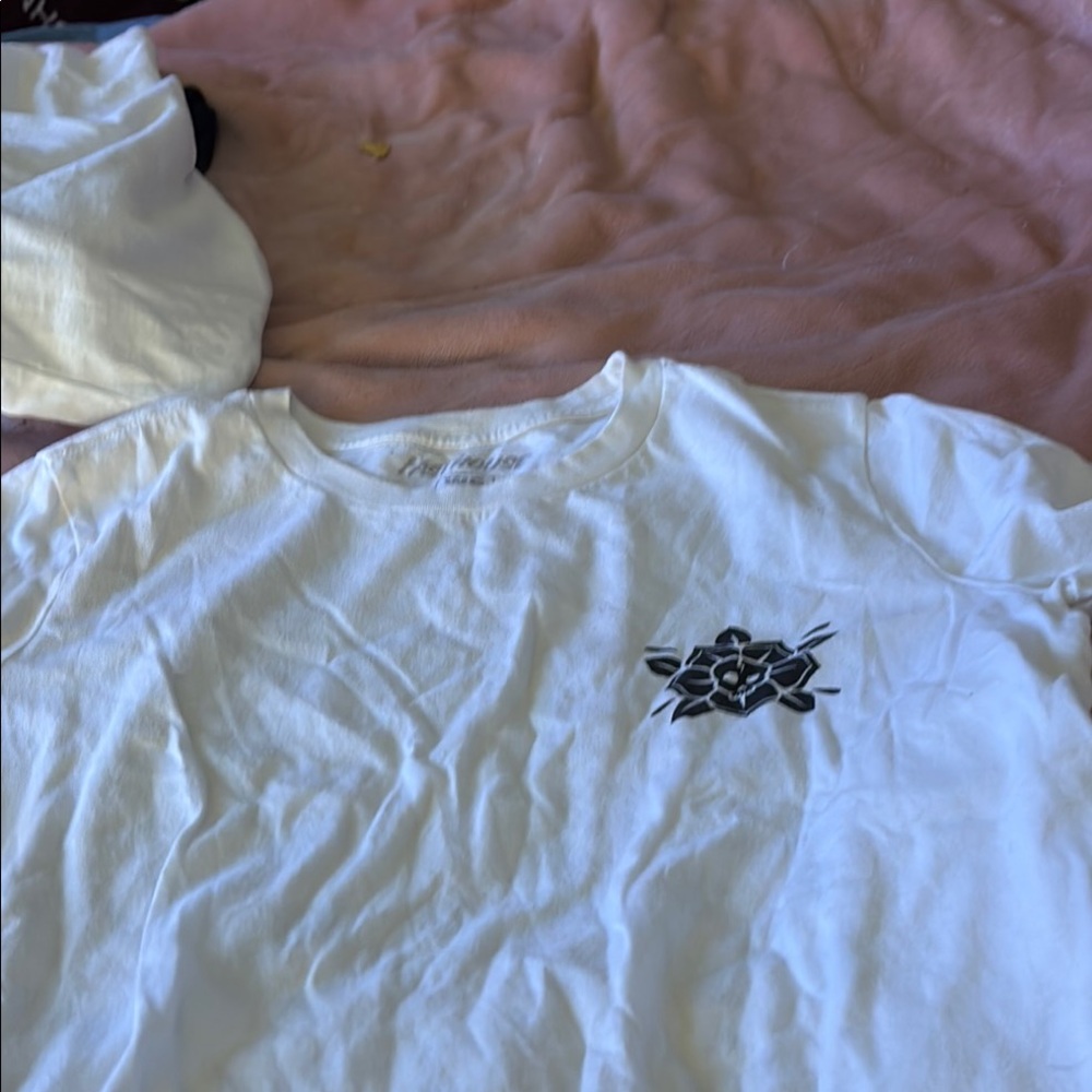 White Short Sleeve Tee with Black Floral Design